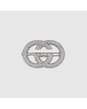Gucci Haarspange Mit Gg Und Kristallen - Mettallic
