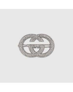 Gucci Haarspange Mit Gg Und Kristallen - Mettallic