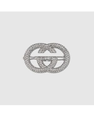 Gucci Interlocking G Hair Clip With Crystals - Metallic