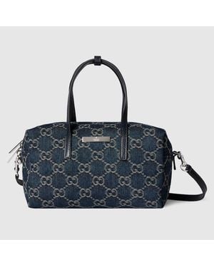Gucci Small Boston Bag With Plaque - Blue