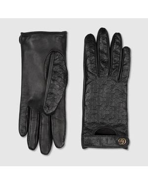 Gucci Handschuhe Aus Gg Leder Mit Doppel G, Größe - Schwarz