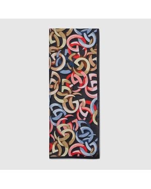 Gucci Doppel G Baumwollseide Jacquard Stola - Blau