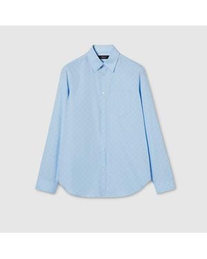 Gucci Gg Cotton Poplin Shirt, Size 15 - Blue