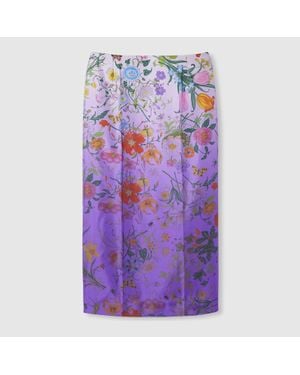 Gucci Printed Silk Twill Skirt - Purple