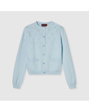 Gucci Cárdigan De Algodón Con Gg, Talla - Azul