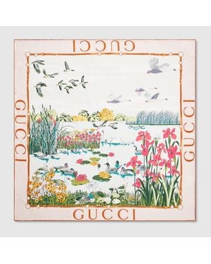 Gucci Printed Silk Twill Carré, Silk - Green