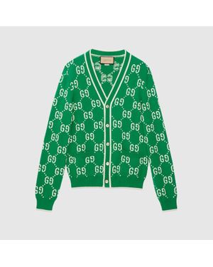 Gucci Cardigan Mit Gg Baumwoll-Intarsie, Grösse - Grün