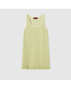 Gucci Gg Fine Cotton Jacquard Dress - Yellow