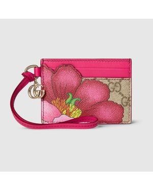 Gucci Portacarte Floreale Con Doppia G - Rosa