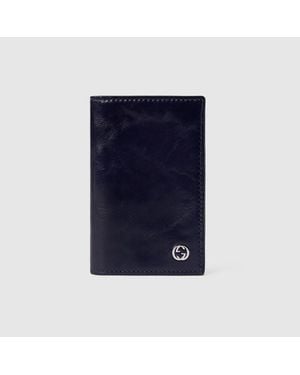 Gucci Card Case Wallet With Interlocking G, Leather - Blue