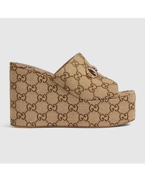 Gucci Gg Wedge Sandals - Brown