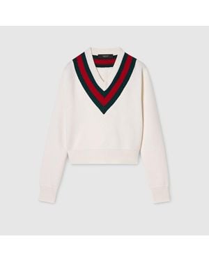 Gucci Fine Knit Wool Jumper With Web - White