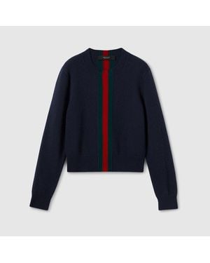 Gucci Fine Knit Wool Jumper With Web - Blue