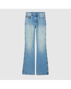 Gucci Flared Bleached Cotton Denim Trousers - Blue