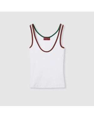 Gucci Web Detail Cotton Tank Top - White