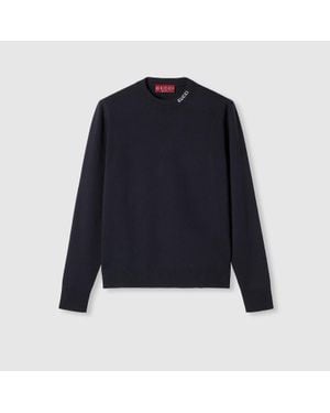 Gucci Pullover Aus Seiden- Und Baumwollstrick Mit Intarsie, Größe - Blau