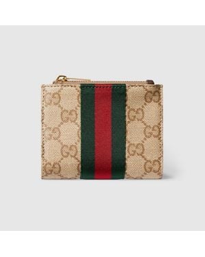 Gucci Small Wallet With Web, Gg Canvas - Natural