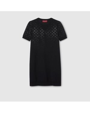 Gucci Fine Wool Dress With Gg Crystals - Black