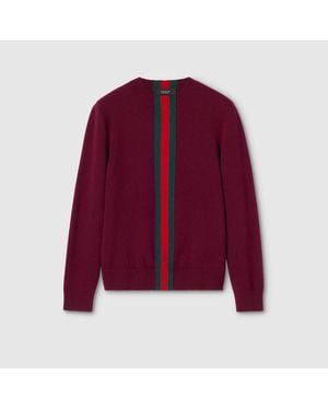 Gucci Pull En Maille De Laine Avec Bande Web En Intarsia, Taille - Violet