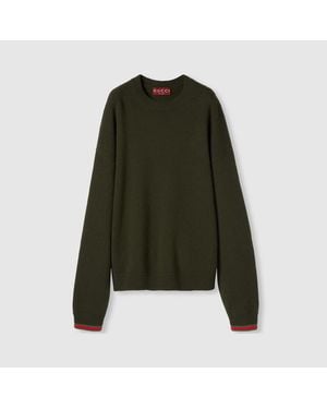 Gucci Pullover Aus Wolle Und Kaschmir Mit Web-Besatz, Größe - Grün