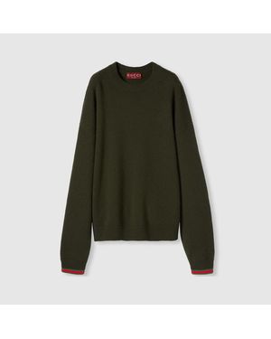Gucci Jersey De Lana Con Ribete Con Tribanda Web, Talla - Verde
