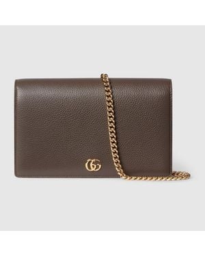 Gucci Zweifarbige Gg Marmont Brieftasche Mit Kettenriemen - Braun
