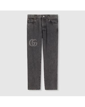 Gucci Pantalon Ajusté En Denim Avec Logo, Taille - Gris