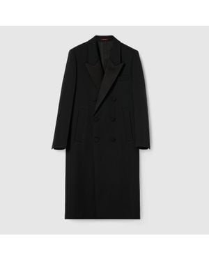 Gucci Double Wool And Satin Coat, Ready-To-Wear - Black
