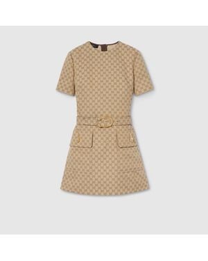 Gucci Gg Cotton Canvas Fabric Dress - Natural