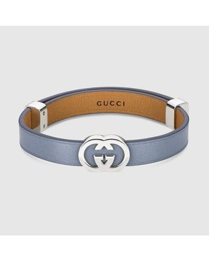 Gucci Pulsera Interlocking De Piel - Azul