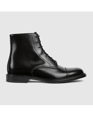 Gucci Lace-Up Boot With Web, Size 40 It - Black