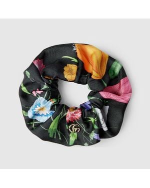 Gucci Printed Flora Silk Twill Scrunchie - Metallic
