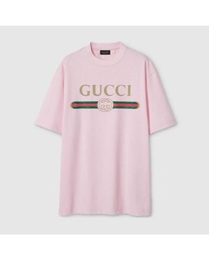 Gucci Cotton Jersey And Silk T-Shirt With Print - Pink