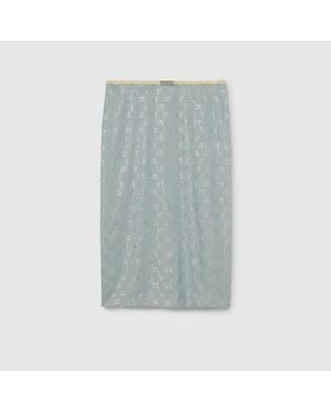 Gucci Silk Stretch Chiffon Skirt With Crystals - Green