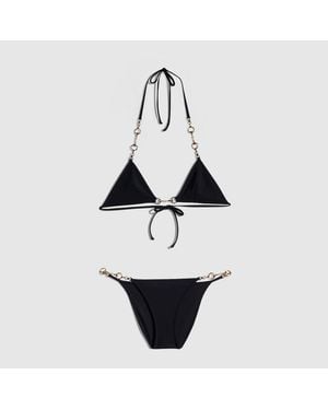 Gucci Bikini De Punto Elástico Con Horsebit, Talla - Negro