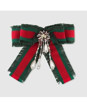 Gucci Schleifen-Brosche mit Webstreifen - Grün