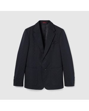 Gucci Gg Cotton Gabardine Jacquard Jacket - Blue