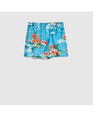 Gucci Printed Silk Twill Shorts - Blue