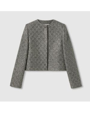 Gucci Embroidered Gg Wool Tweed Jacket - Grey