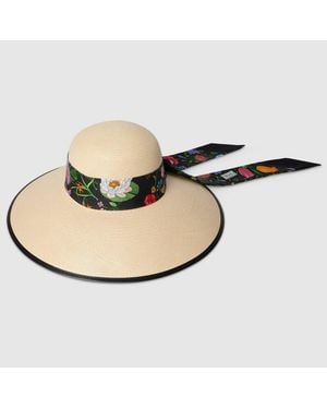 Gucci Panama Twill Hat With Silk Ribbon - Black