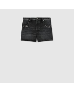 Gucci Cotton Denim Shorts With Horsebit - Black