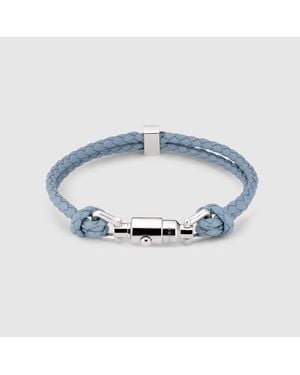 Gucci Braided Bracelet With Piston Detail, Size Xl, Leather - Blue