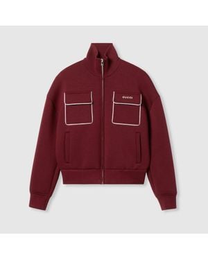 Gucci Sweatshirt Aus Jersey Mit Reißverschluss Und Logo, Größe - Rot