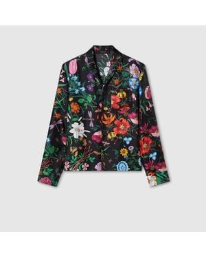 Gucci Camisa Bowling De Sarga De Seda Estampada, Talla - Verde