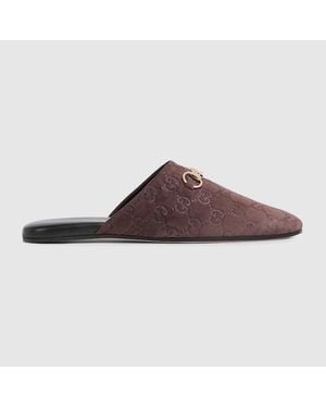 Gucci Mule With Horsebit, Suede - Brown