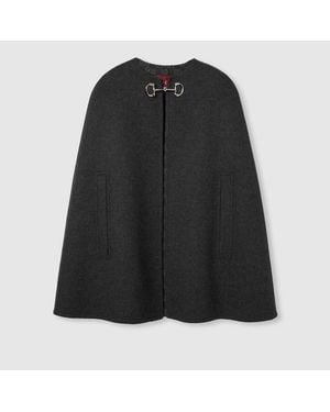 Gucci Silk Wool Cape With Horsebit - Black