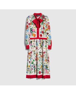 Gucci Printed Silk Crêpe De Chine Chemisier Dress - Red