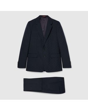 Gucci Gg Wool Jacquard Suit, Size 52 It, Ready-To-Wear - Blue
