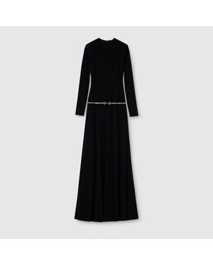 Gucci Jersey Dress With Crystal Horsebit Belt - Black