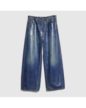 Gucci Cotton Denim Trousers With Coating - Blue